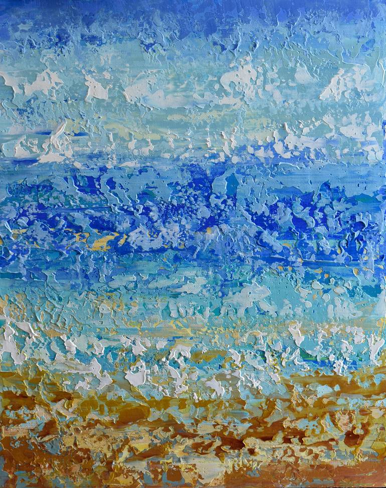 Aqua Blue Horizon - Abstract acrylic painting on canvas, palette knife art  Painting by Olga Tkachyk