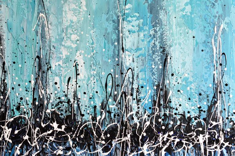 Aqua Blue Horizon - Abstract acrylic painting on canvas, palette knife art