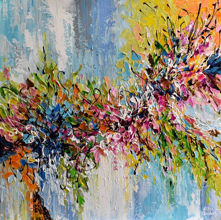 Autumn Bloom - Original Abstract Floral Painting, Impasto Palette