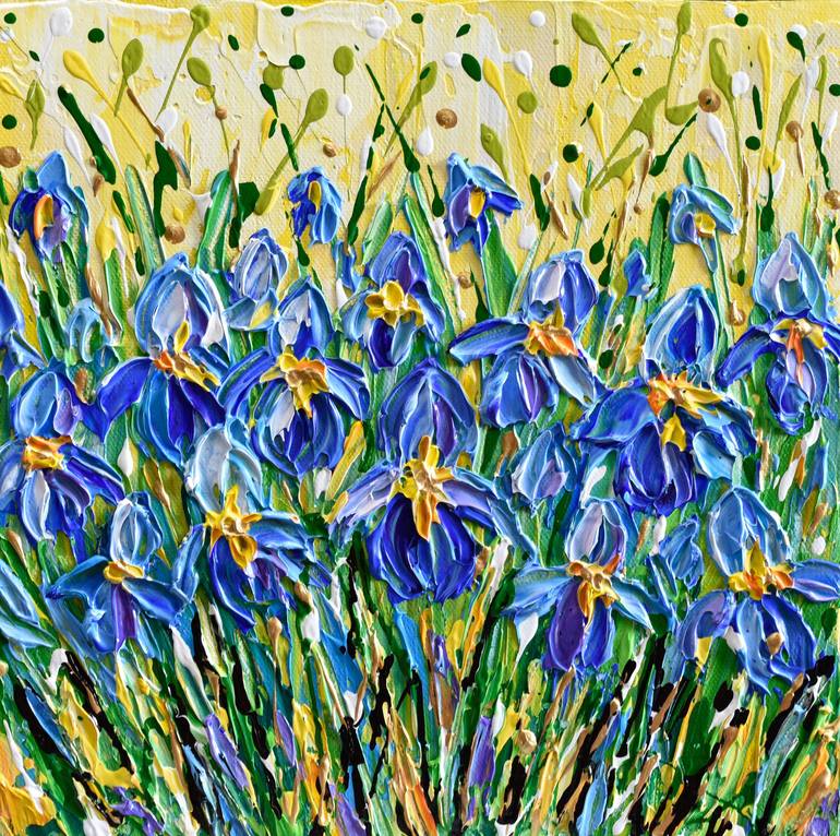 Irises - Original impasto floral painting on canvas, blue flowers