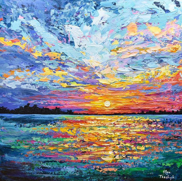 Magical Sunset - Colorful Beach Painting, Palette Knife Art, Original  Artwok Painting by Olga Tkachyk