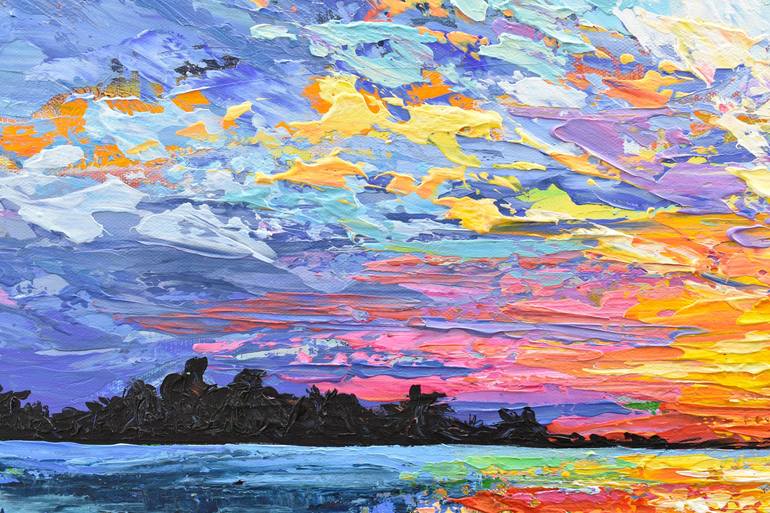 Magical Sunset - Colorful Beach Painting, Palette Knife Art, Original Artwok