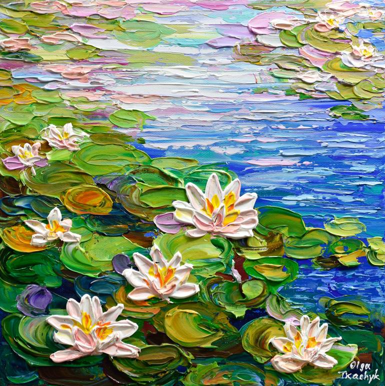 Water Lilies Pond Ii Impasto Floral Painting Acrylic On Canvas Painting By Olga Tkachyk Saatchi Art