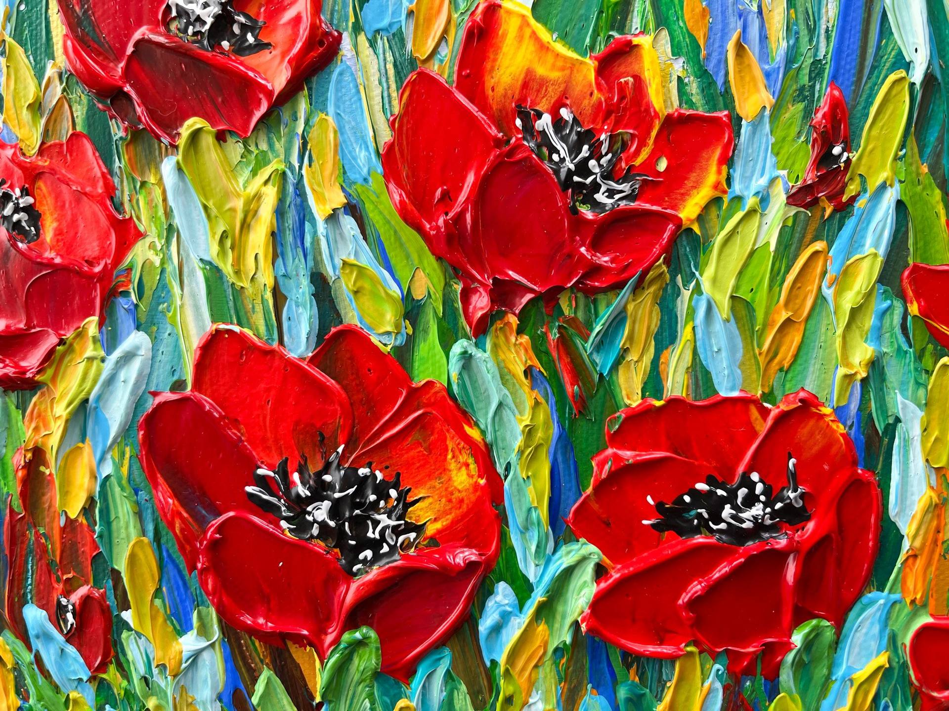 Red Poppies - Original Impasto Floral Painting, Palette Knife Textured Wall  Art Canvas Acrylic painting by Olga Tkachyk