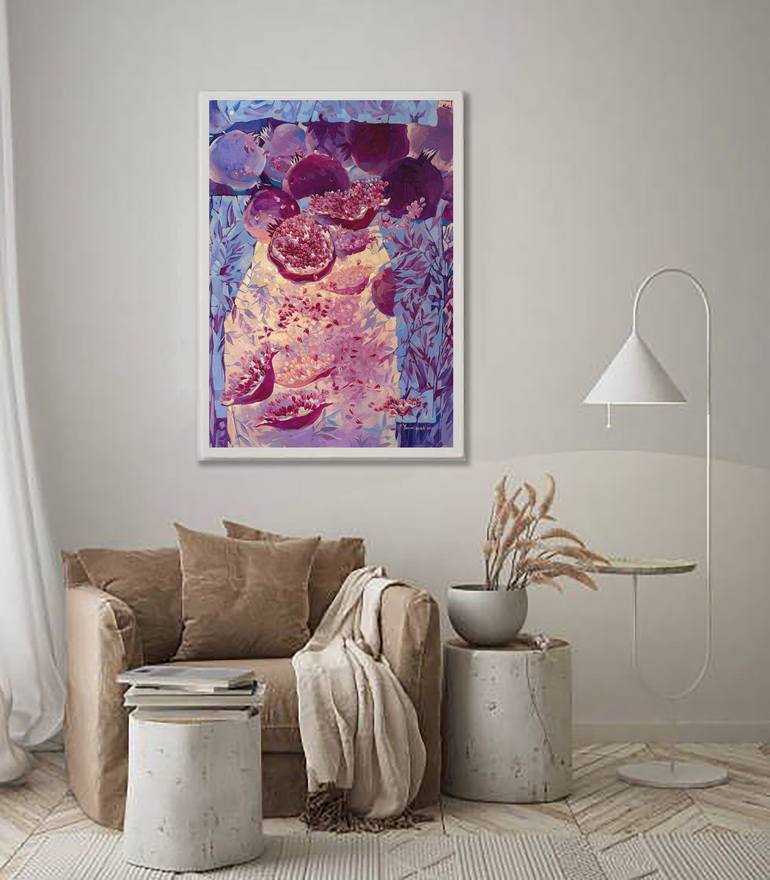 Original Still Life Painting by Natalia Yampolskaia | Abstract Art on Canvas | The Story of a Pomegranate