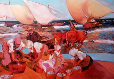 Original Figurative Sailboat Paintings by Andrea Bennati