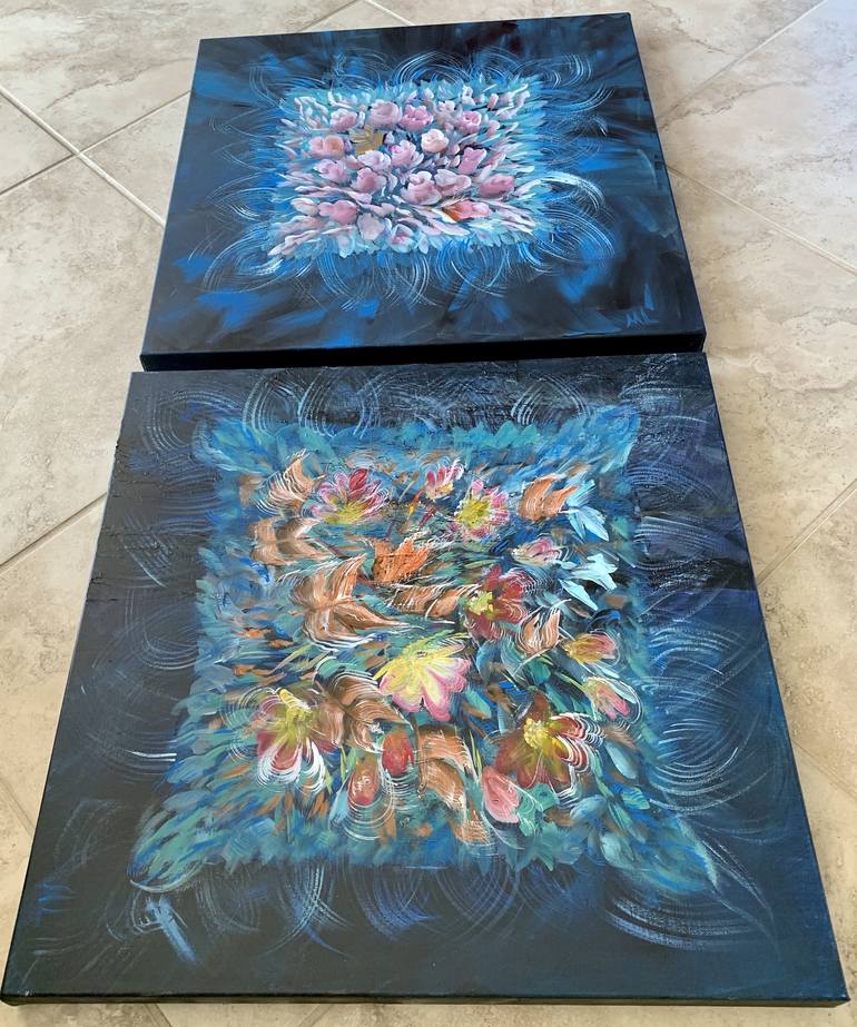 Original Abstract Floral Painting by M Lounis