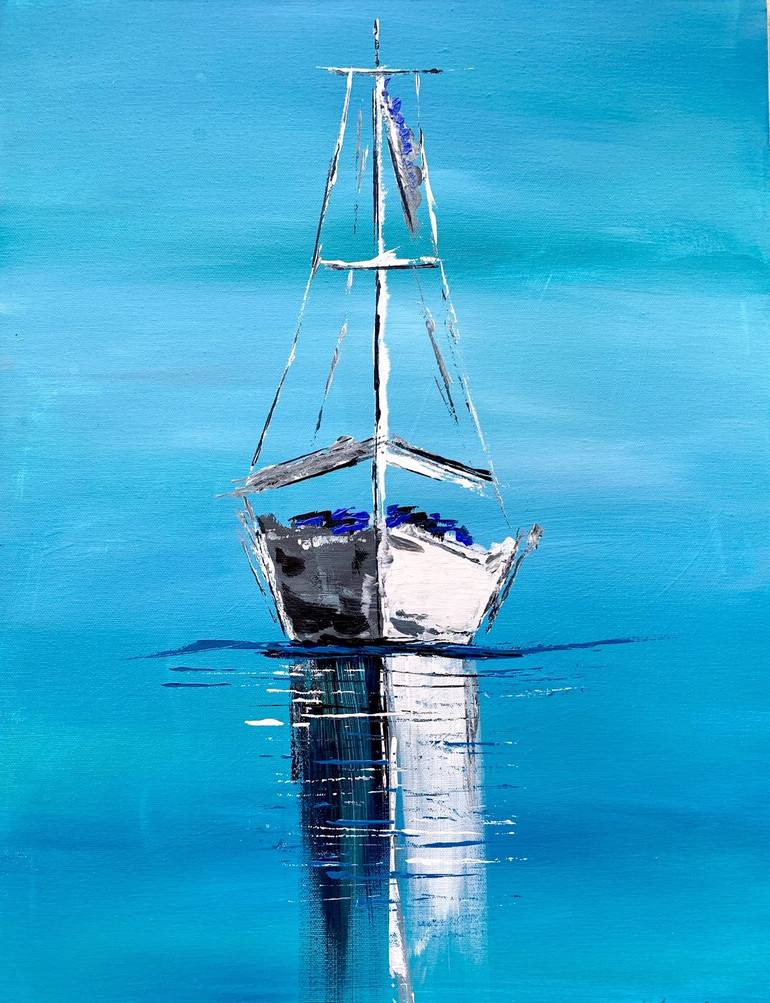 white sailboat painting