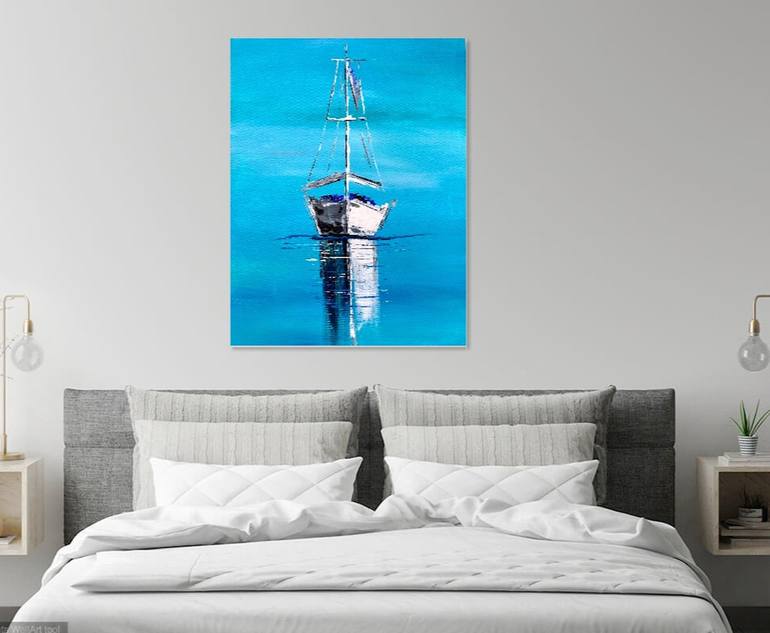 White sailboat Painting by M Lounis | Saatchi Art