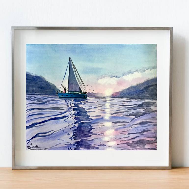Original Modernism Boat Painting by M Lounis