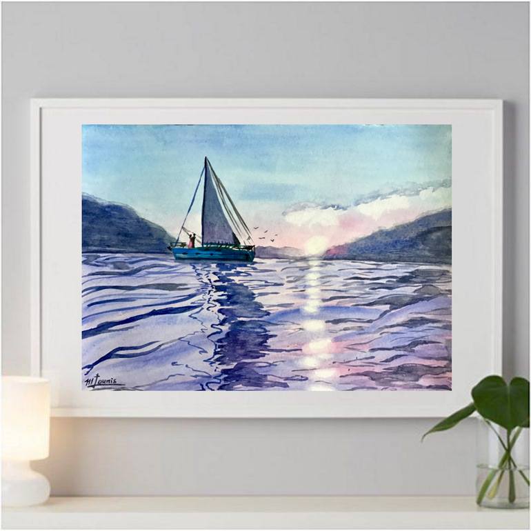 Original Modernism Boat Painting by M Lounis