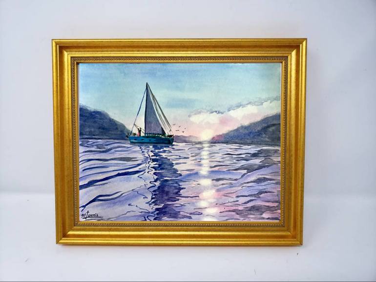 Original Modernism Boat Painting by M Lounis