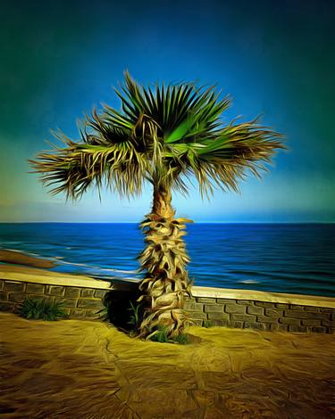 Palm throw beach and sea thumb