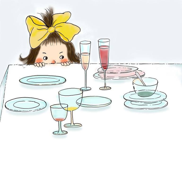 Original Children Digital by Bakhtiyor Kakharov | Digital Art Art on Other | A Little Explorer at the Dinner Table