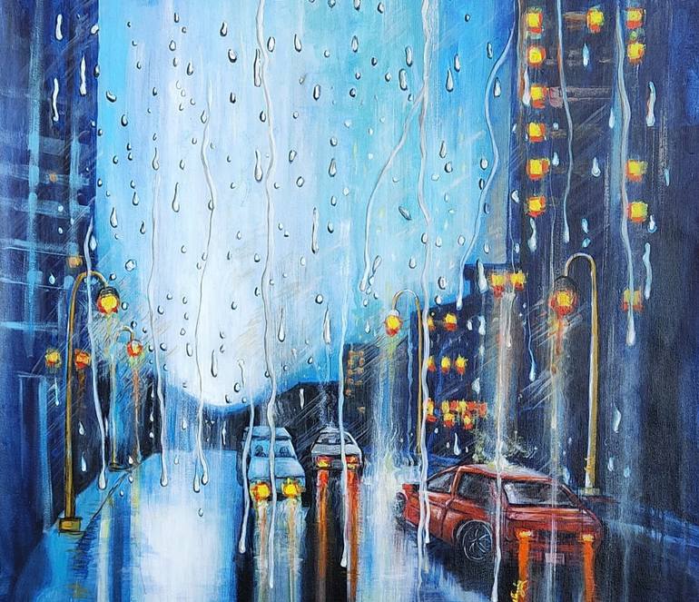 Rainy night Painting by Sreeja S Nair | Saatchi Art