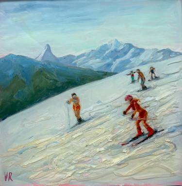Sunny skiing 3D oil painting + resin thumb