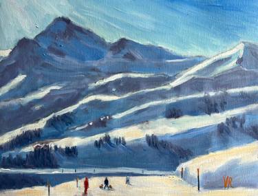 Sunny skiing pleinair oil painting thumb