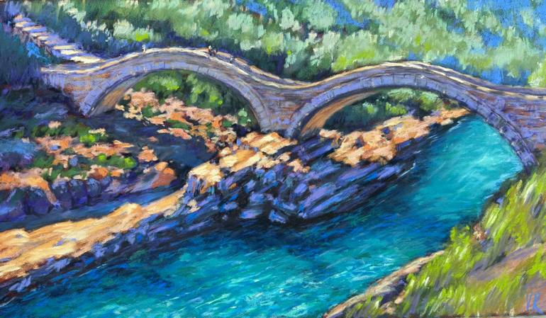 Original Landscape Painting by Victoria Rechsteiner | Contemporary Art on Paper | Where the Water turns Emerald, Vezasca- soft pastel