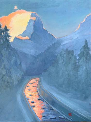 Sunset at Matterhorn Original Oil Painting on canvas thumb