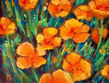 Abstract California Poppy Oil on Canvas thumb