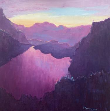 Abstract Sunset Mountain Landscape oil on canvas thumb