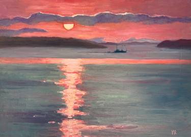 Romantic red sunrise oil thumb