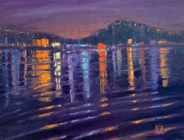 Lights on the water plein air oil painting thumb