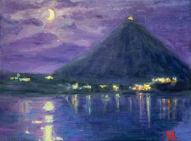 Moonlight night oil pleinair painting thumb