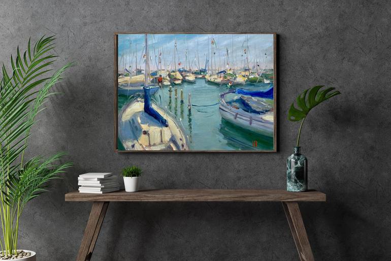 Original Impressionism Boat Painting by Victoria Rechsteiner