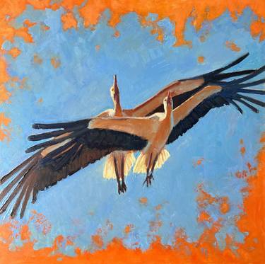 Storks. Through the flame. oil on canvas. thumb