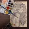 beautiful girl portrayed in a sad moment.
Watercolors and ink on an original page of an vintage book.
Back signed, certificate of authenticity, unframed