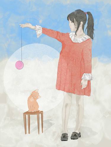 Girl with yo-yo and little cat thumb