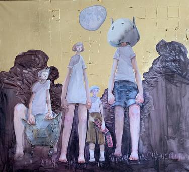 "Iron sky". Series "Invisible children" Watercolor/gold leaf thumb