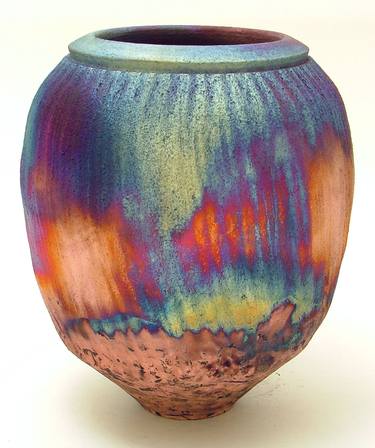 Raku handthrown fluted vase thumb