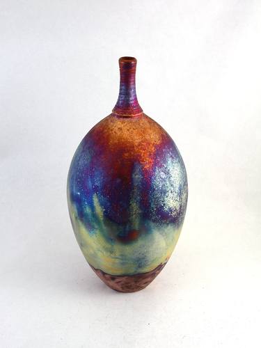 Handthrown Ceramic Raku Copper Matt Bottle thumb