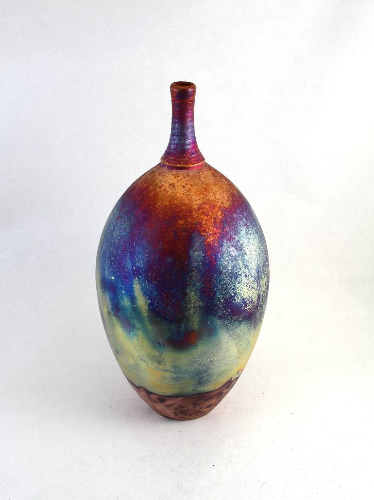 Handthrown Ceramic Raku Copper Matt Bottle Sculpture By Chris Hawkins handthrown-ceramic-raku-copper-matt-bottle-sculpture-by-chris-hawkins