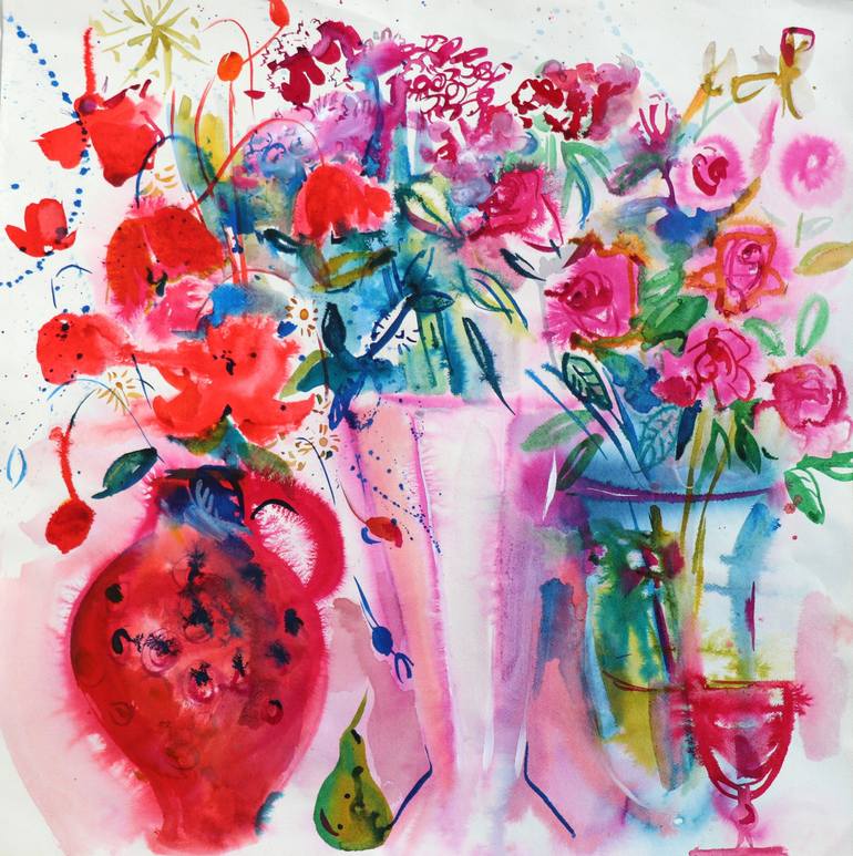 Summer flowers in vase Painting by Elena Starostina | Saatchi Art