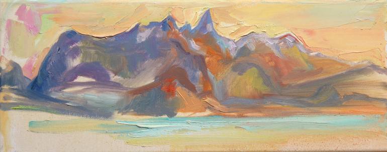 Original Landscape Painting by Elena Starostina | Impressionism Art on Canvas | Sunset at the lake Thun