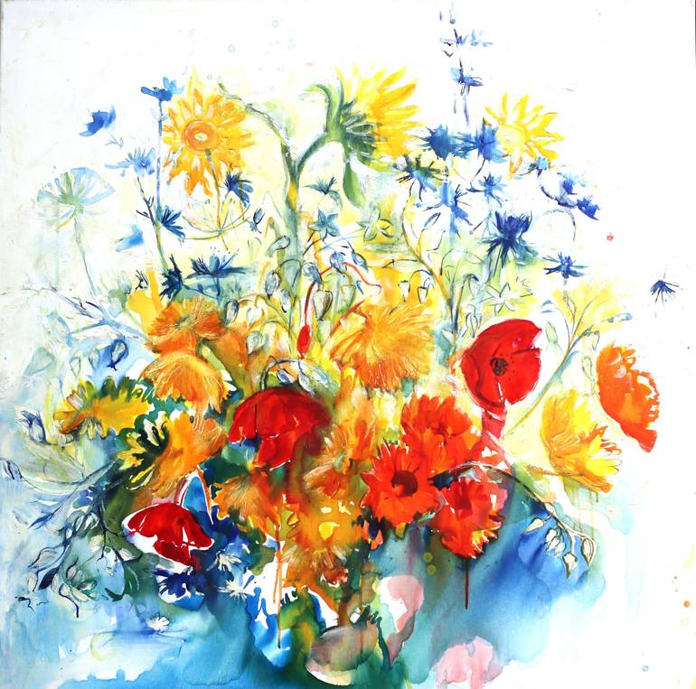 Original Floral Painting by Elena Starostina | Impressionism Art on Canvas | Bouquet of sommer flowers