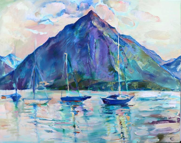 Original Nature Painting by Elena Starostina | Impressionism Art on Canvas | At the lake Thun