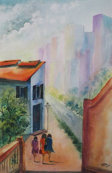 Original Expressionism Cities Paintings by soma pradhan
