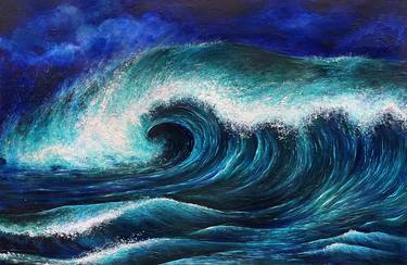 Giant wave. Perfect storm. Hand-painted coffee table thumb