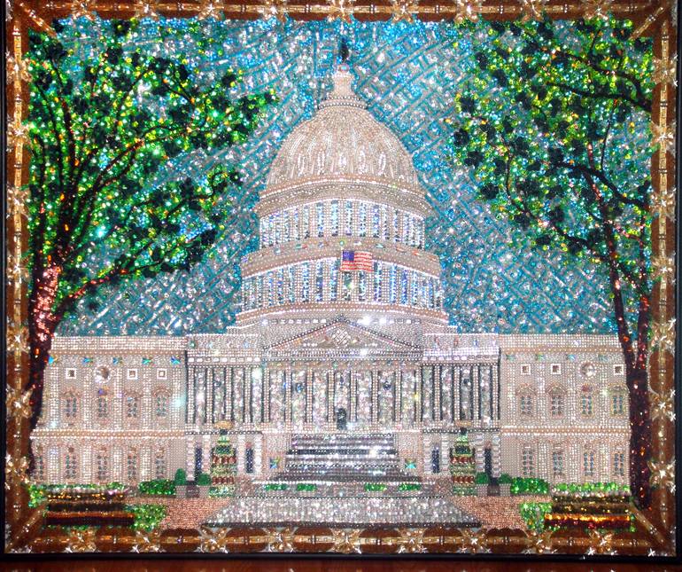 US Capital building. Bead embroidery with rhinestone mosaic - Print
