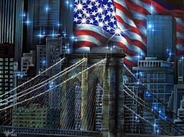 Brooklyn Bridge and American Flag. After 9.11.01 thumb