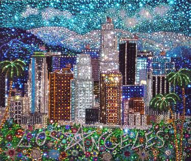 Los Angeles panorama. Beadwork with rhinestone mosaic thumb