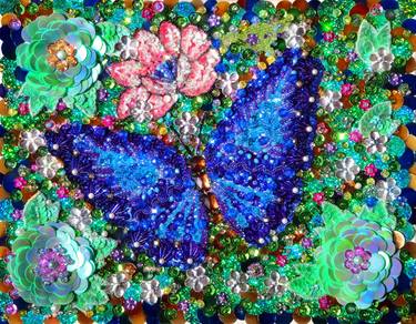 Blue Butterfly bead sequin embroidery. Handwork thumb