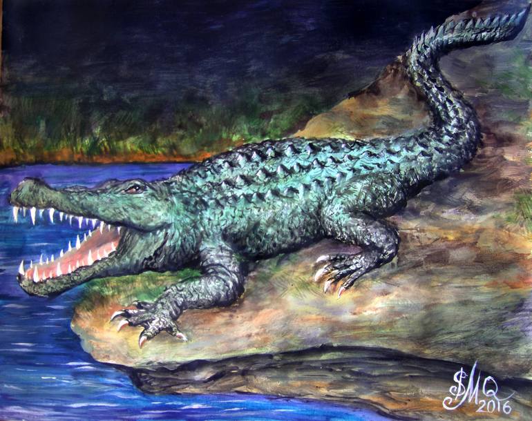 Alligator, at night Painting by Sofia Goldberg