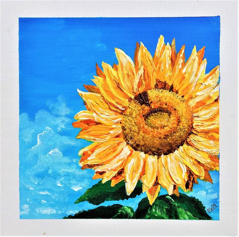 Painting Ideas #101 of Beautiful and Simple Sunflower | Acrilic Art Challenge | - Print