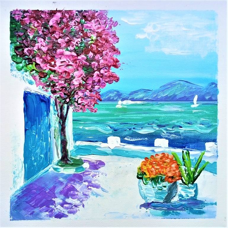 Painting Ideas #88, Blue Skies, Palette Knife Acrylic Painting Painting  by Juliya Dragan