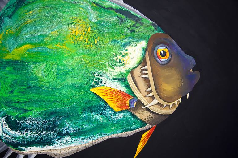 Original fluid art Fish Painting by Elena Dodoka